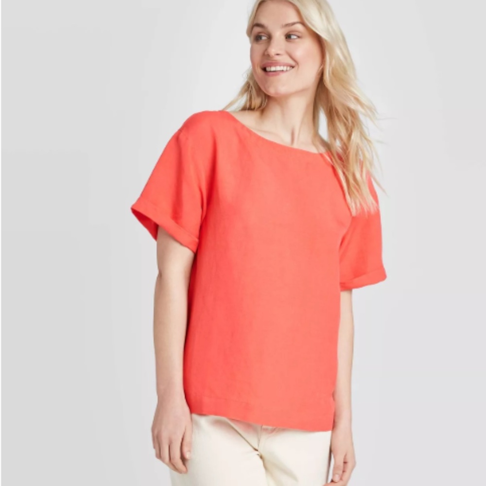 a new day Coral Short Sleeve Boatneck Blouse